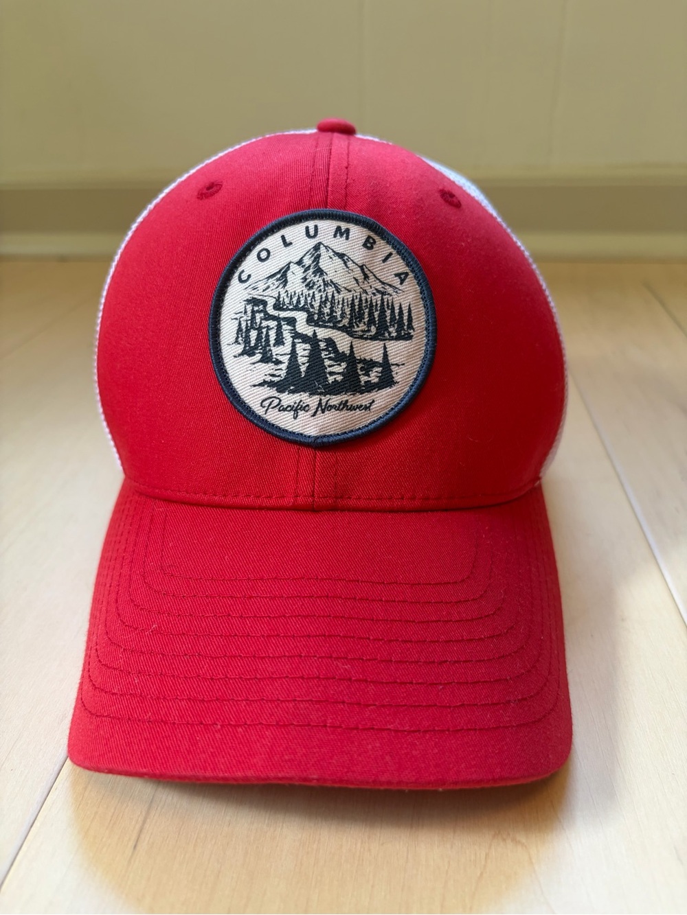 Columbia Pacific NW Trucker Hat Red White Flexfit